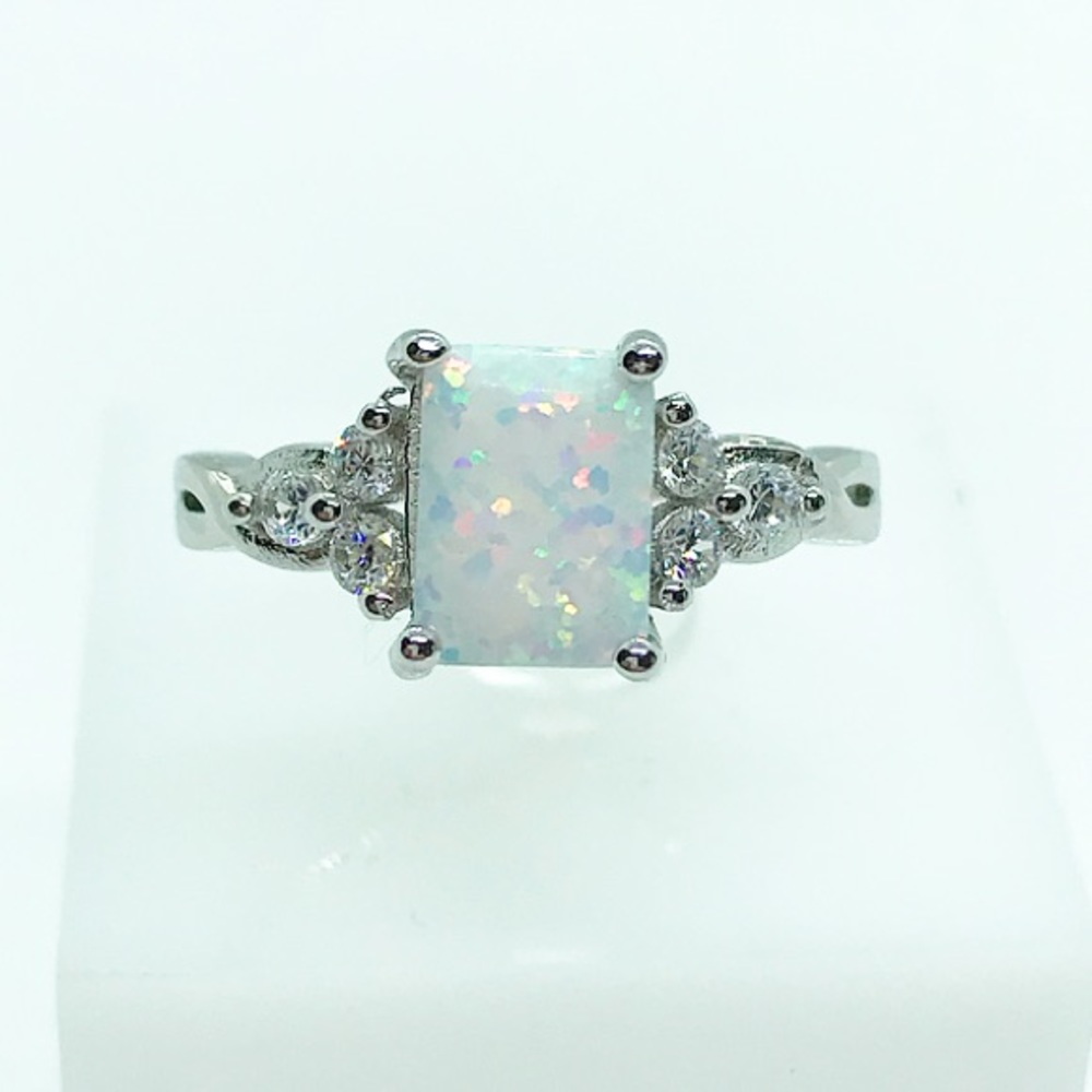925 Sterling Silver Squared White Opal Ring